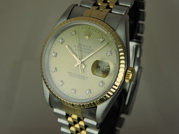 1992 Rolex Datejust 36mm 16233G - Factory Diamonds, Serviced